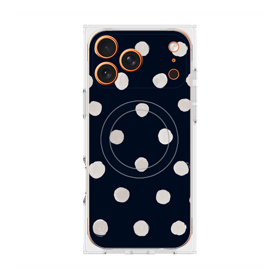 プレミアムスクエアケース with MagSafe［ 水彩ドット・レトロカラー - Navy ］