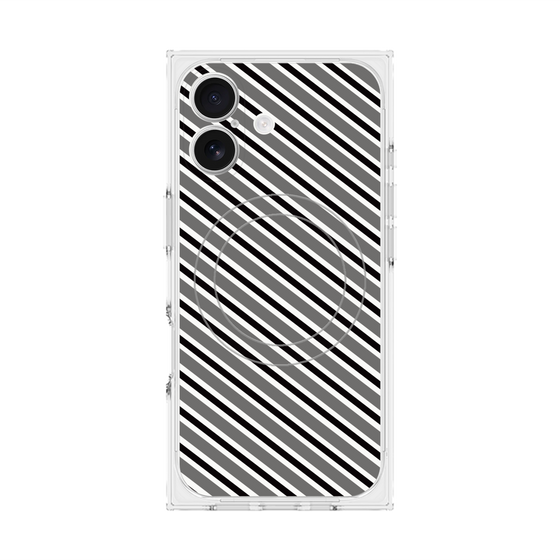 プレミアムスクエアケース with MagSafe［ Small Stripe - Gray × Black ］