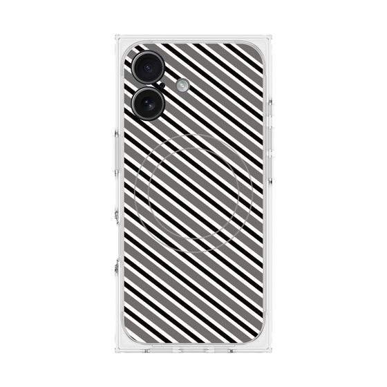 プレミアムスクエアケース with MagSafe［ Small Stripe - Gray × Black ］