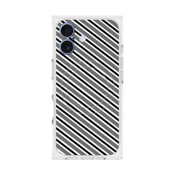 プレミアムスクエアケース with MagSafe［ Small Stripe - Gray × Black ］