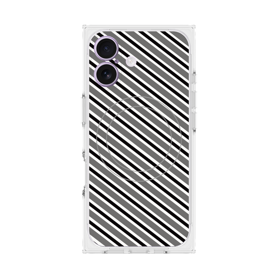 プレミアムスクエアケース with MagSafe［ Small Stripe - Gray × Black ］