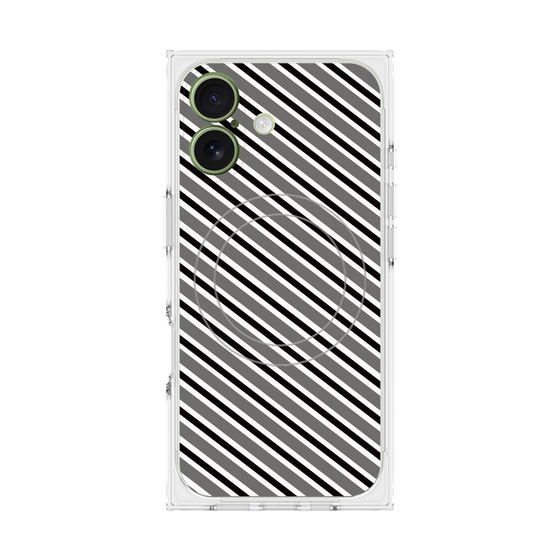 プレミアムスクエアケース with MagSafe［ Small Stripe - Gray × Black ］