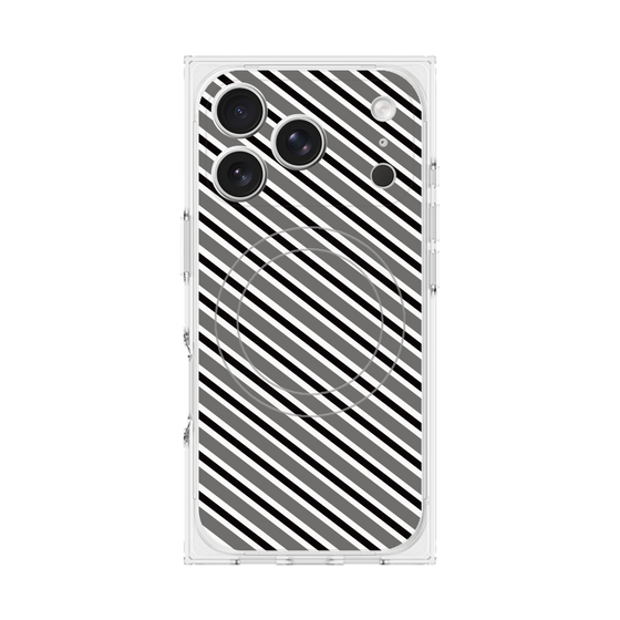 プレミアムスクエアケース with MagSafe［ Small Stripe - Gray × Black ］