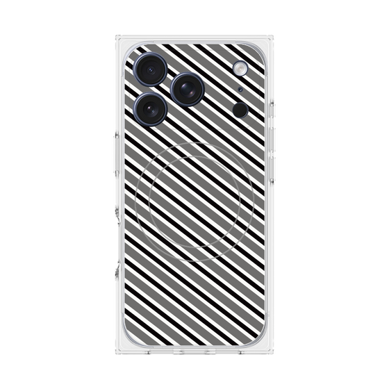 プレミアムスクエアケース with MagSafe［ Small Stripe - Gray × Black ］