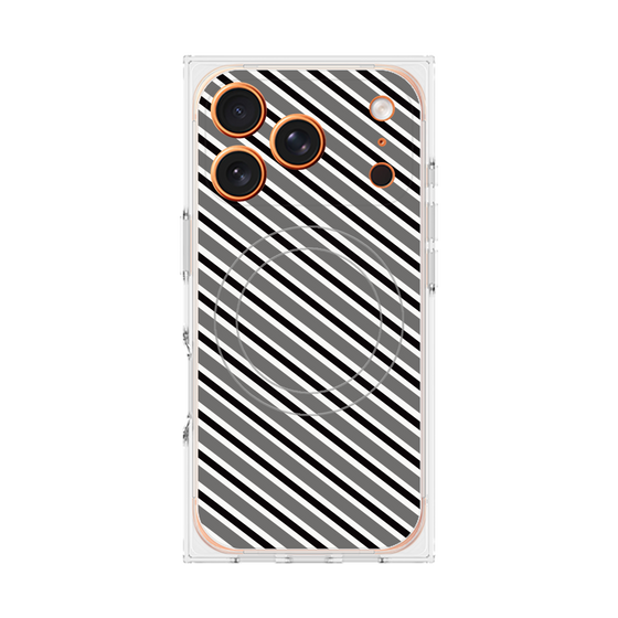プレミアムスクエアケース with MagSafe［ Small Stripe - Gray × Black ］