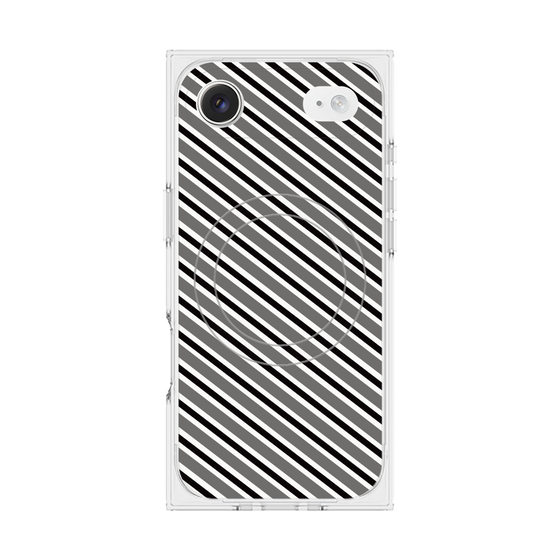 プレミアムスクエアケース with MagSafe［ Small Stripe - Gray × Black ］
