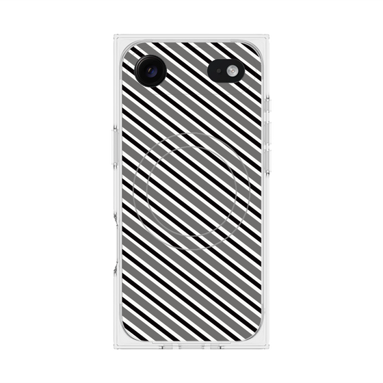 プレミアムスクエアケース with MagSafe［ Small Stripe - Gray × Black ］