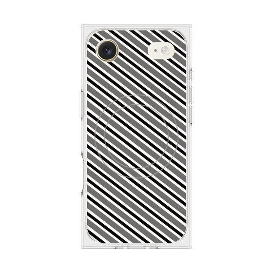 プレミアムスクエアケース with MagSafe［ Small Stripe - Gray × Black ］