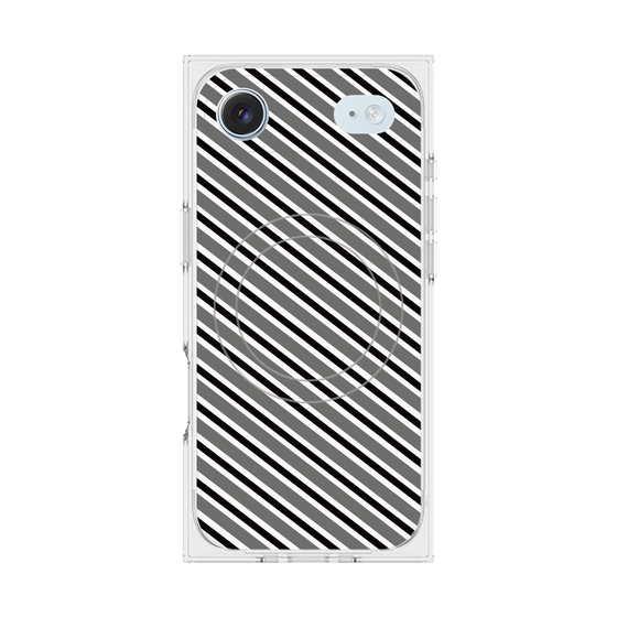 プレミアムスクエアケース with MagSafe［ Small Stripe - Gray × Black ］