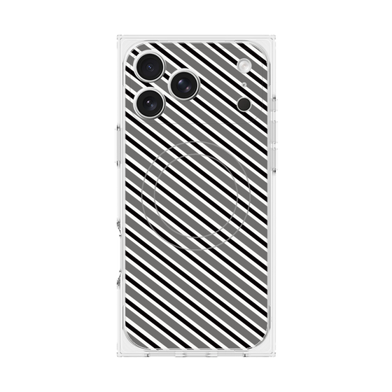 プレミアムスクエアケース with MagSafe［ Small Stripe - Gray × Black ］