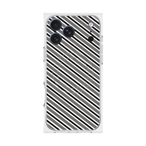 プレミアムスクエアケース with MagSafe［ Small Stripe - Gray × Black ］