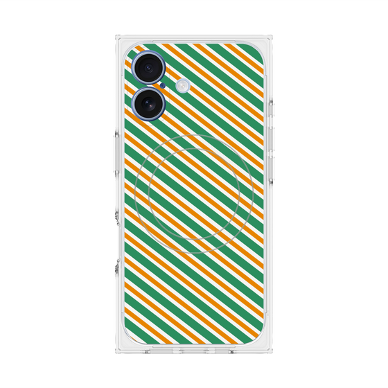 プレミアムスクエアケース with MagSafe［ Small Stripe - Green × Orange ］