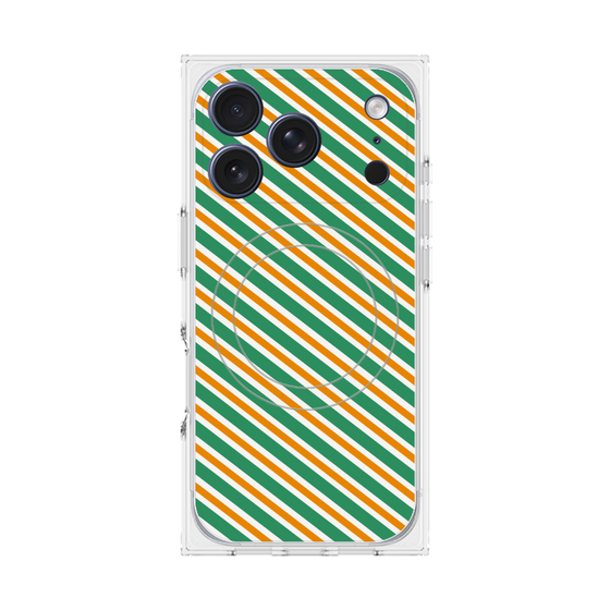 プレミアムスクエアケース with MagSafe［ Small Stripe - Green × Orange ］