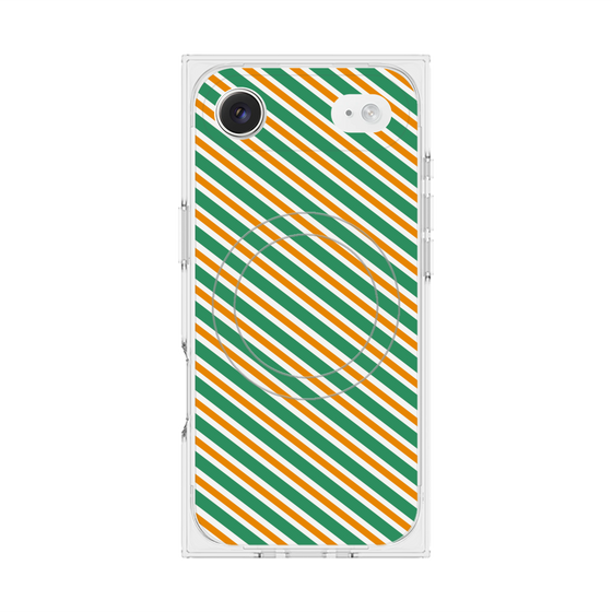 プレミアムスクエアケース with MagSafe［ Small Stripe - Green × Orange ］