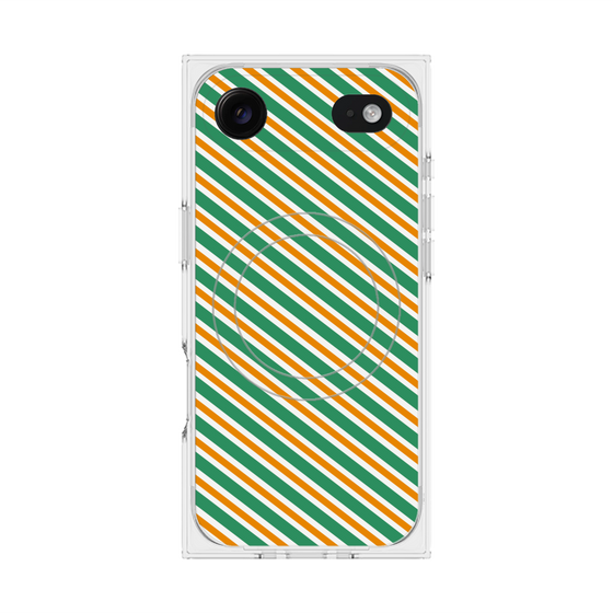 プレミアムスクエアケース with MagSafe［ Small Stripe - Green × Orange ］
