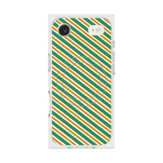 プレミアムスクエアケース with MagSafe［ Small Stripe - Green × Orange ］