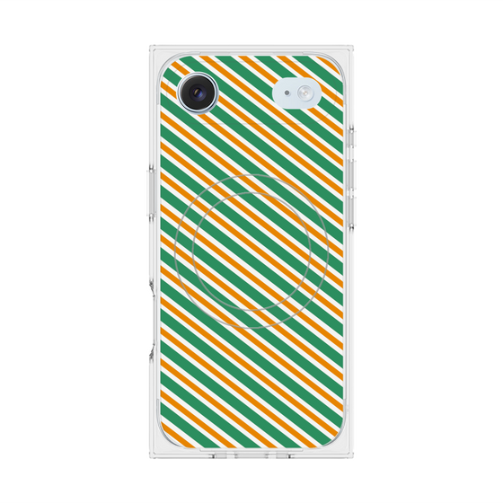 プレミアムスクエアケース with MagSafe［ Small Stripe - Green × Orange ］