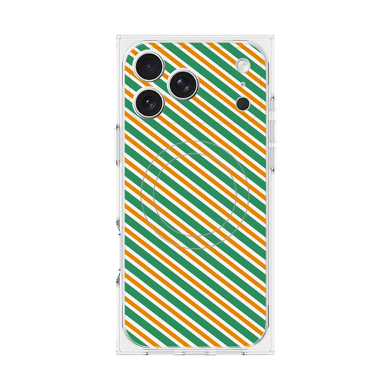 プレミアムスクエアケース with MagSafe［ Small Stripe - Green × Orange ］