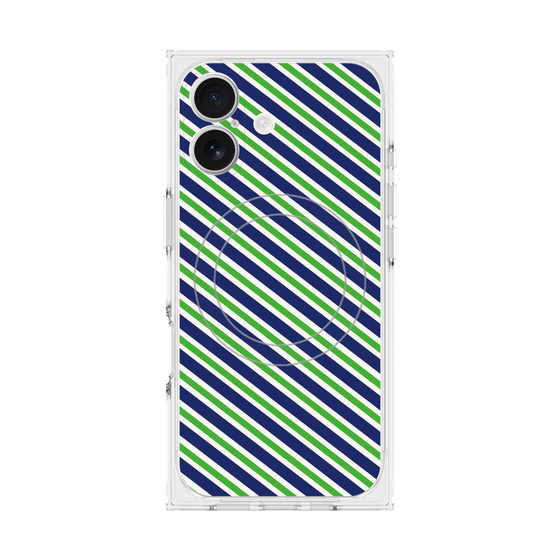 プレミアムスクエアケース with MagSafe［ Small Stripe - Navy × Green ］