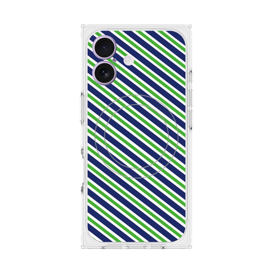 プレミアムスクエアケース with MagSafe［ Small Stripe - Navy × Green ］