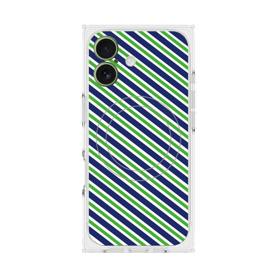プレミアムスクエアケース with MagSafe［ Small Stripe - Navy × Green ］