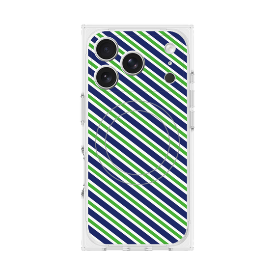 プレミアムスクエアケース with MagSafe［ Small Stripe - Navy × Green ］