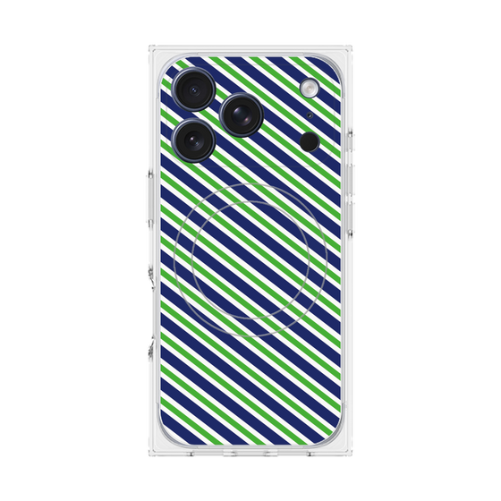 プレミアムスクエアケース with MagSafe［ Small Stripe - Navy × Green ］