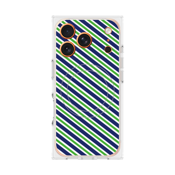 プレミアムスクエアケース with MagSafe［ Small Stripe - Navy × Green ］
