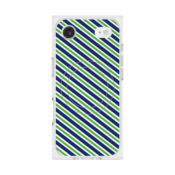 プレミアムスクエアケース with MagSafe［ Small Stripe - Navy × Green ］