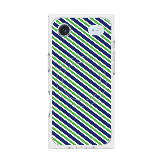 プレミアムスクエアケース with MagSafe［ Small Stripe - Navy × Green ］