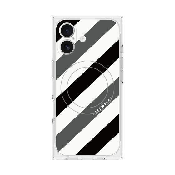 プレミアムスクエアケース with MagSafe［ Big Stripe - Black × Gray ］