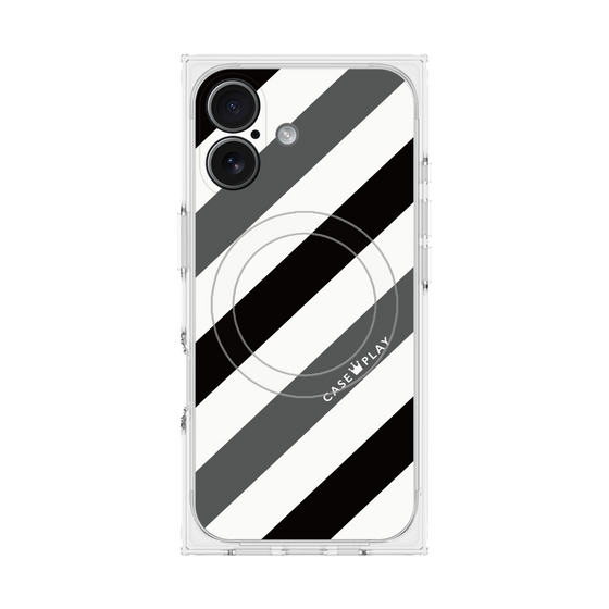 プレミアムスクエアケース with MagSafe［ Big Stripe - Black × Gray ］