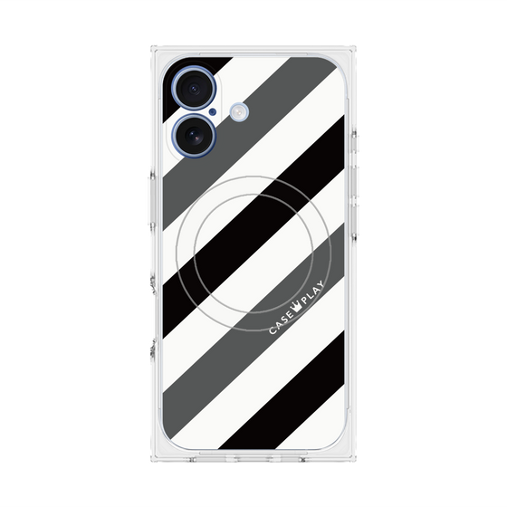 プレミアムスクエアケース with MagSafe［ Big Stripe - Black × Gray ］
