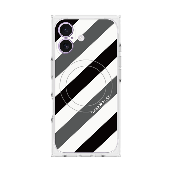 プレミアムスクエアケース with MagSafe［ Big Stripe - Black × Gray ］
