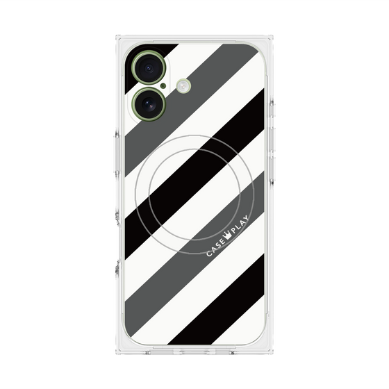 プレミアムスクエアケース with MagSafe［ Big Stripe - Black × Gray ］