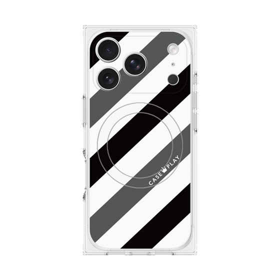 プレミアムスクエアケース with MagSafe［ Big Stripe - Black × Gray ］