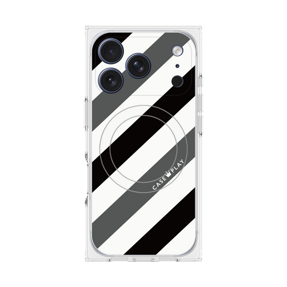 プレミアムスクエアケース with MagSafe［ Big Stripe - Black × Gray ］