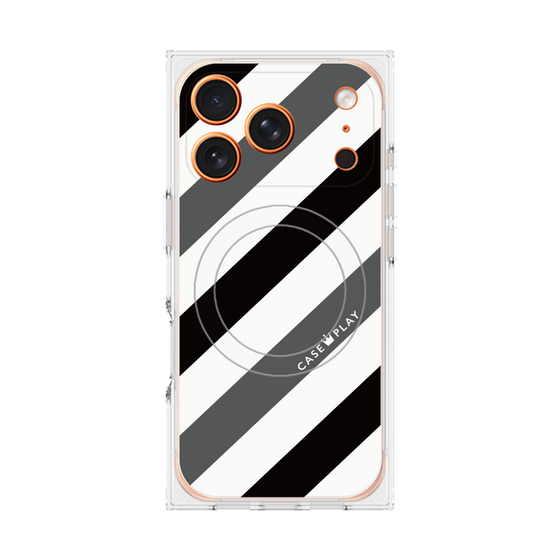 プレミアムスクエアケース with MagSafe［ Big Stripe - Black × Gray ］