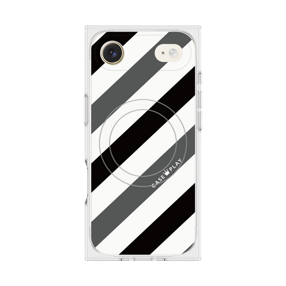 プレミアムスクエアケース with MagSafe［ Big Stripe - Black × Gray ］