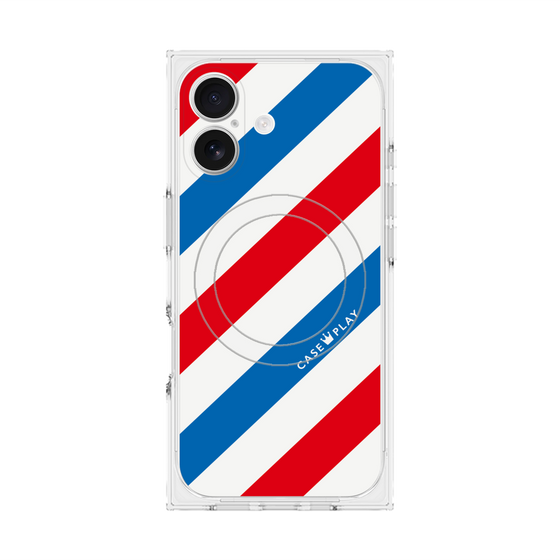 プレミアムスクエアケース with MagSafe［ Big Stripe - Red × Blue ］