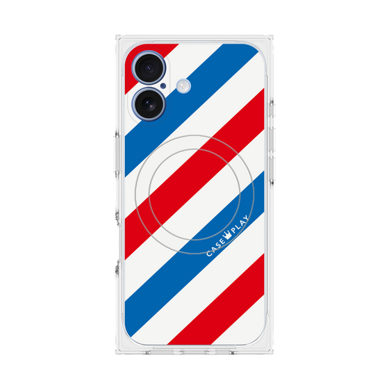 プレミアムスクエアケース with MagSafe［ Big Stripe - Red × Blue ］
