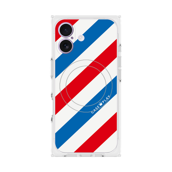 プレミアムスクエアケース with MagSafe［ Big Stripe - Red × Blue ］