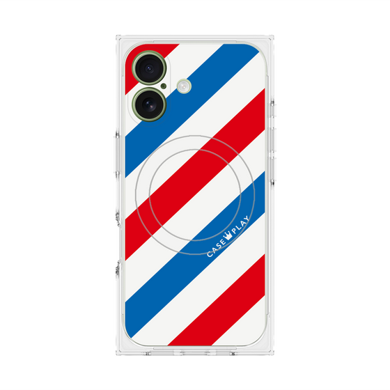 プレミアムスクエアケース with MagSafe［ Big Stripe - Red × Blue ］