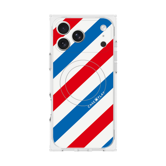 プレミアムスクエアケース with MagSafe［ Big Stripe - Red × Blue ］