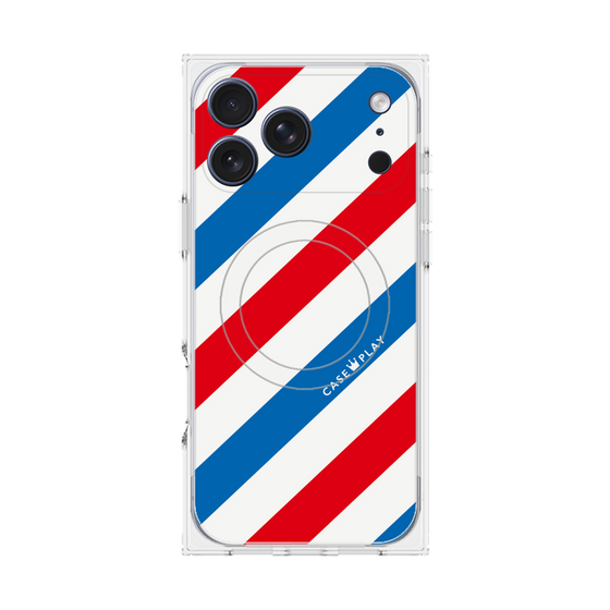 プレミアムスクエアケース with MagSafe［ Big Stripe - Red × Blue ］
