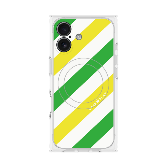 プレミアムスクエアケース with MagSafe［ Big Stripe - Green × Yellow ］