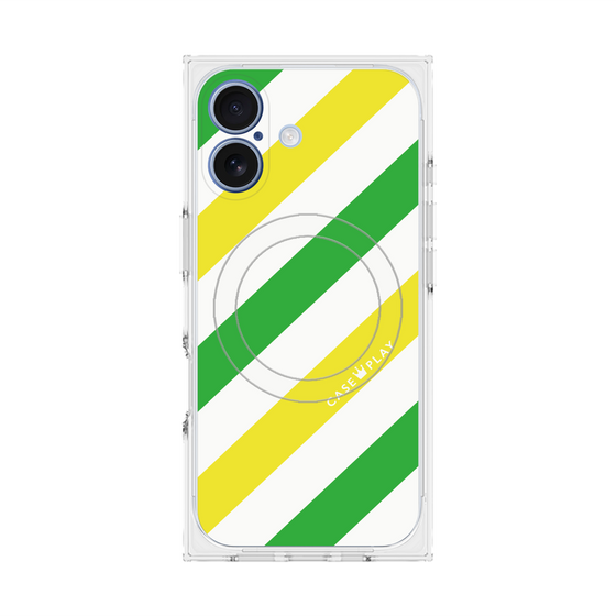 プレミアムスクエアケース with MagSafe［ Big Stripe - Green × Yellow ］