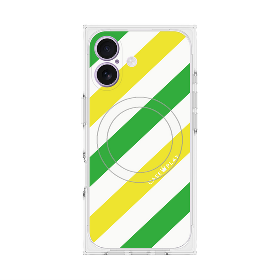 プレミアムスクエアケース with MagSafe［ Big Stripe - Green × Yellow ］