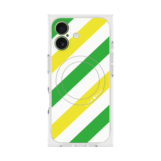 プレミアムスクエアケース with MagSafe［ Big Stripe - Green × Yellow ］