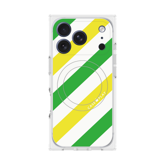 プレミアムスクエアケース with MagSafe［ Big Stripe - Green × Yellow ］